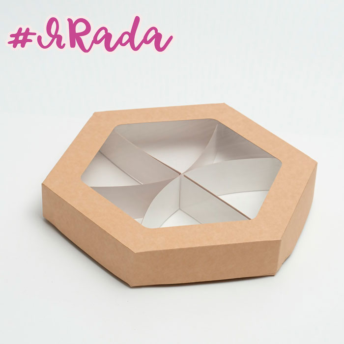 картинка Коробка шестигранник, с окном, крафт, 20 х 4 см от магазина ЯРада
