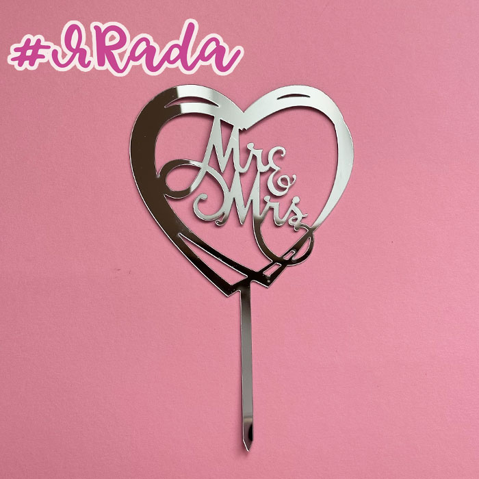 картинка Топпер "Mr&Mrs" сердце, цвет серебро (16х10см) от магазина ЯРада