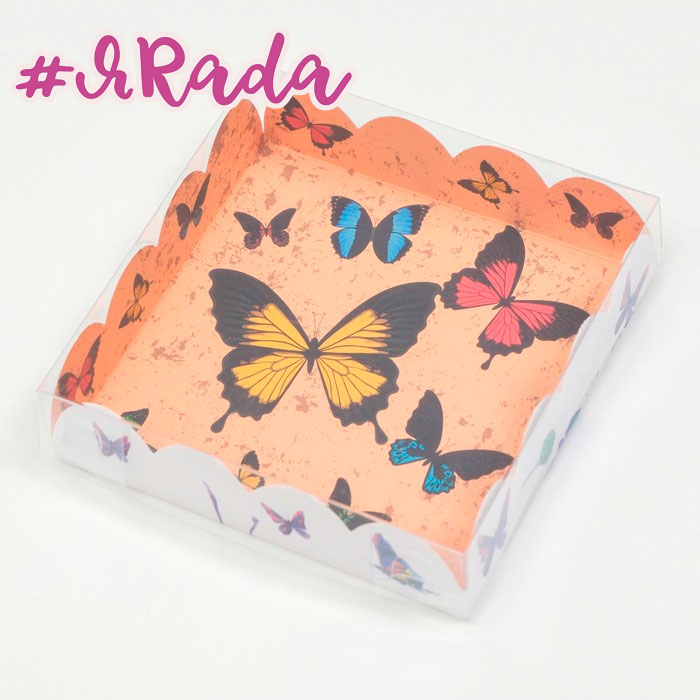 картинка Коробочка для пряников "Акварельные бабочки", 12 х 12 х 3 см от магазина ЯРада