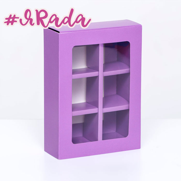 картинка Коробка под 6 конфет с окном, сиреневая, 13,7 х 9,85 х 3,85 см от магазина ЯРада