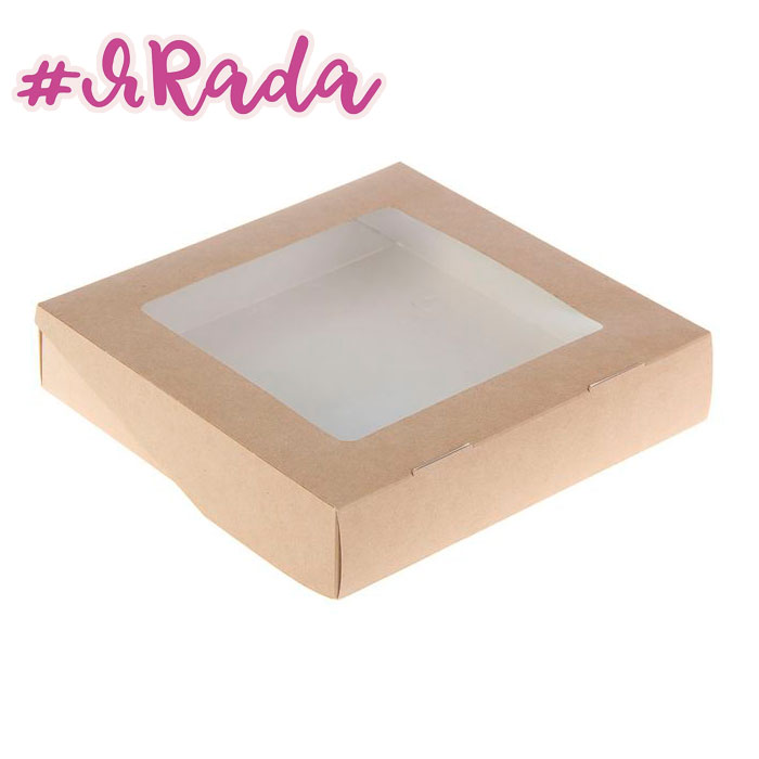 картинка Коробка с прозрачной крышкой крафт,20 х 20 х 4 см от магазина ЯРада