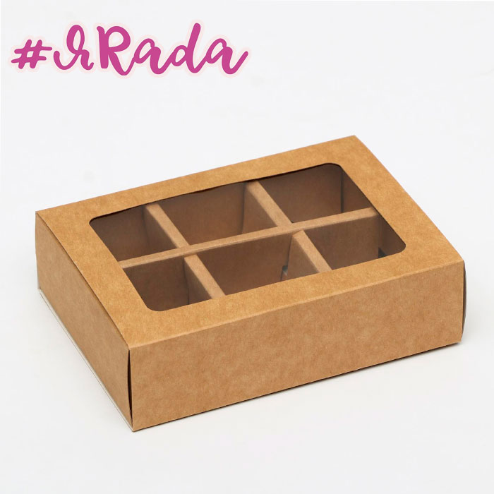 картинка Коробка под 6 конфет с окном, крафт, 13,7 х 9,85 х 3,85 см от магазина ЯРада