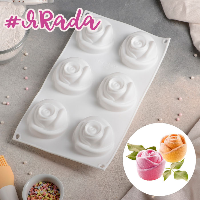 картинка Форма для муссовых десертов и выпечки «Розы», 6 ячеек, 30×17,5 см от магазина ЯРада